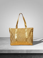 polyester quilted gold handbag
