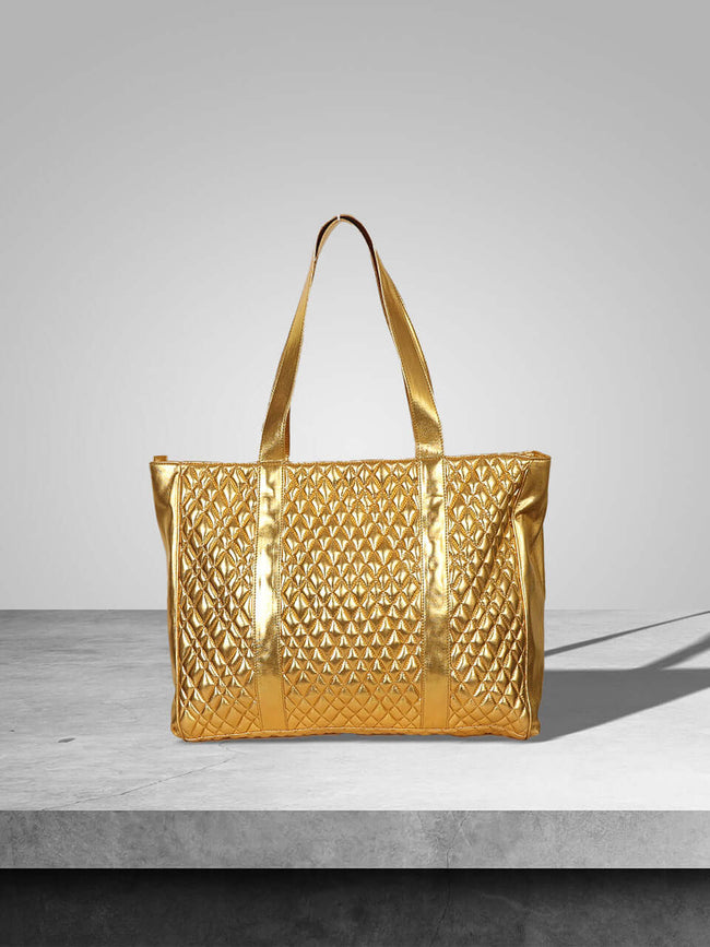 polyester quilted gold handbag