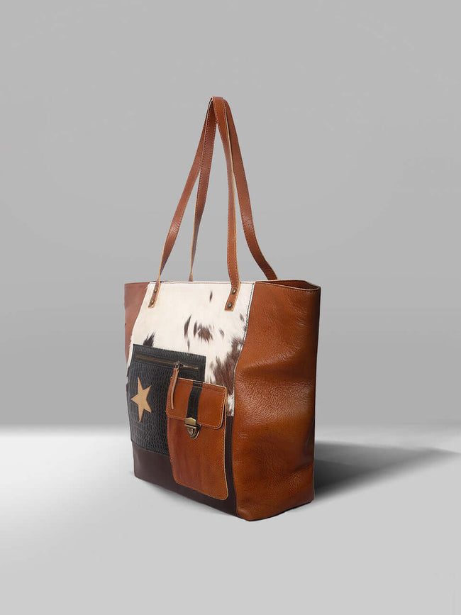 Brown and White leather shopper bag