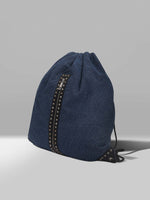 Blue bag with leather work and stud detailing