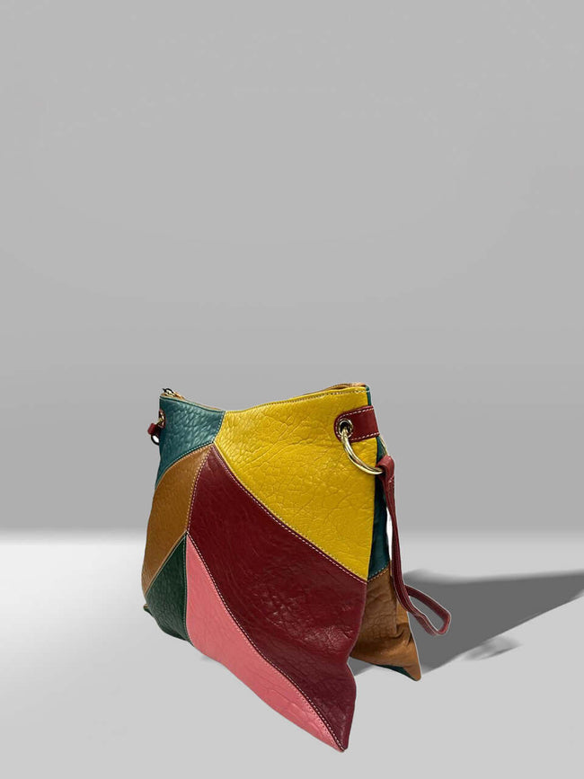 crackled leather designer handbag